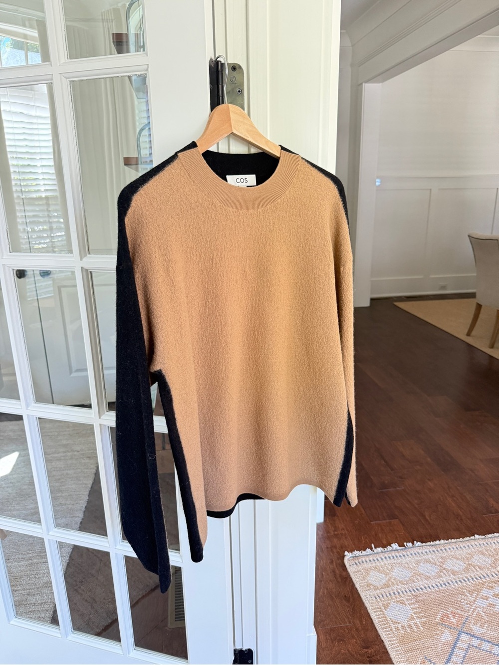 COS Camel Black Colorblock Brushed Knit Sweater Size M
